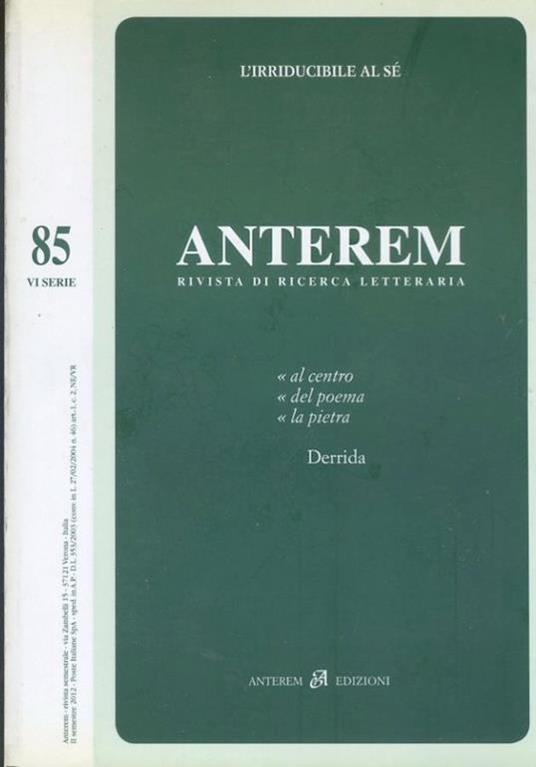 Anterem. Rivista di ricerca letteraria. N.85 - copertina