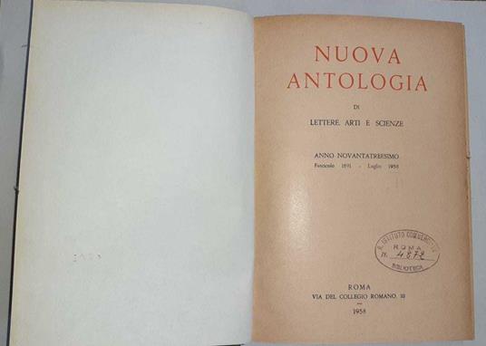 Nuova antologia di lettere, arti e scienze anno novantatreesimo - copertina