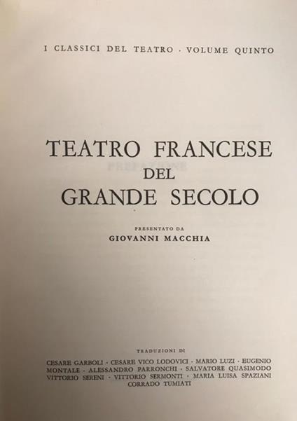 Teatro francese del grande secolo - I classici del Teatro - Volume quinto - copertina