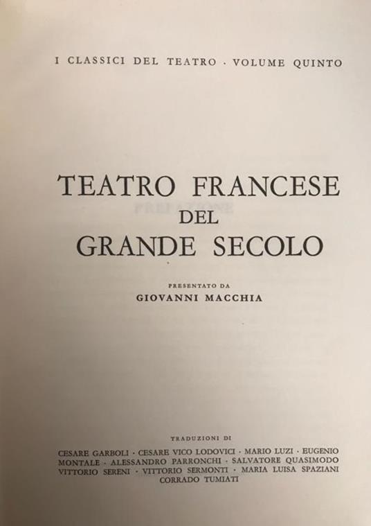 Teatro francese del grande secolo - I classici del Teatro - Volume quinto - copertina