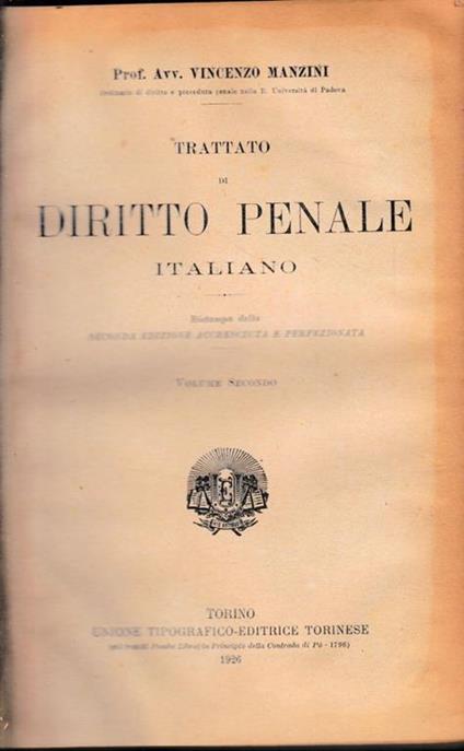 Trattato di Diritto Penale Italiano, vol. 2 - Vincenzo Manzini - copertina