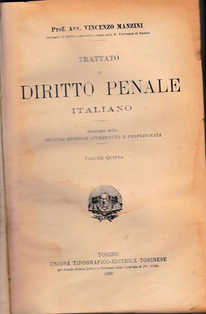Trattato di Diritto Penale Italiano, vol. 5 - Vincenzo Manzini - copertina