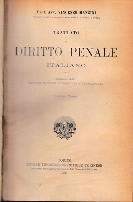 Trattato di Diritto Penale Italiano, vol. 3 - Vincenzo Manzini - copertina