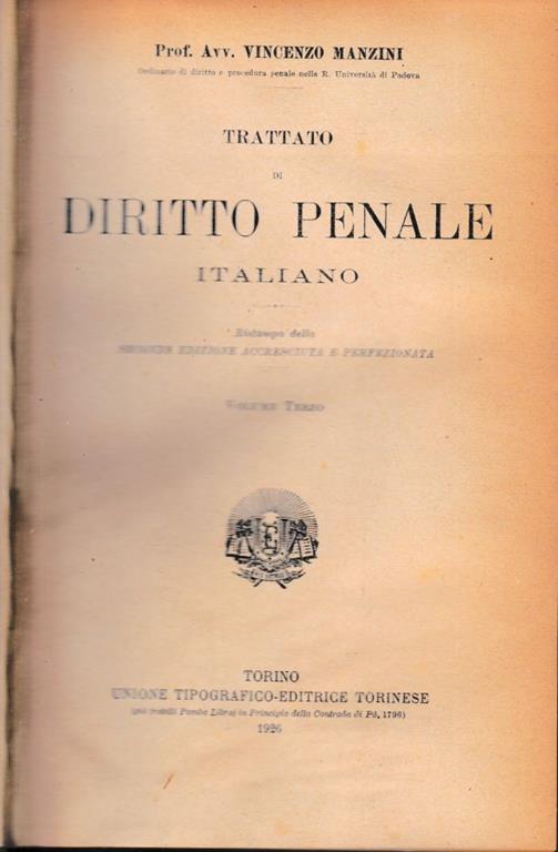 Trattato di Diritto Penale Italiano, vol. 3 - Vincenzo Manzini - copertina