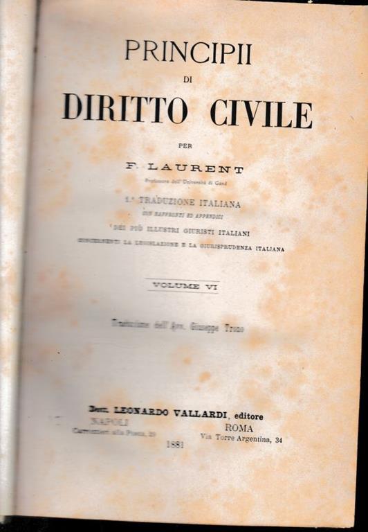 Principii di Diritto Civile, vol. 6 - F. Laurenti - copertina