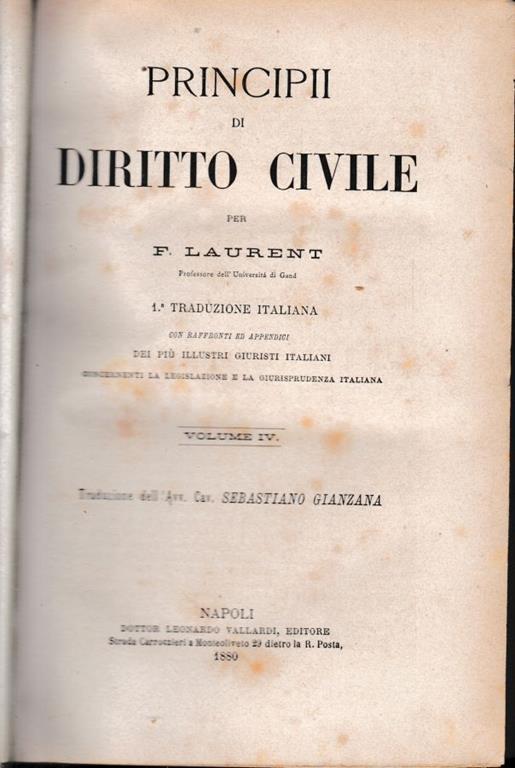 Principii di Diritto Civile, vol. 4 - F. Laurenti - copertina