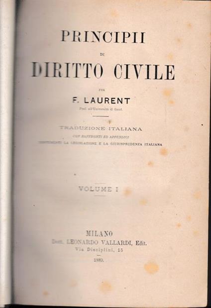 Principii di Diritto Civile, vol. 1 - F. Laurenti - copertina