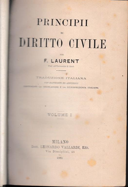 Principii di Diritto Civile, vol. 1 - F. Laurenti - copertina