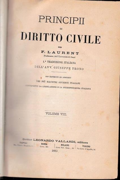 Principii di Diritto Civile, vol. 8 - F. Laurenti - copertina