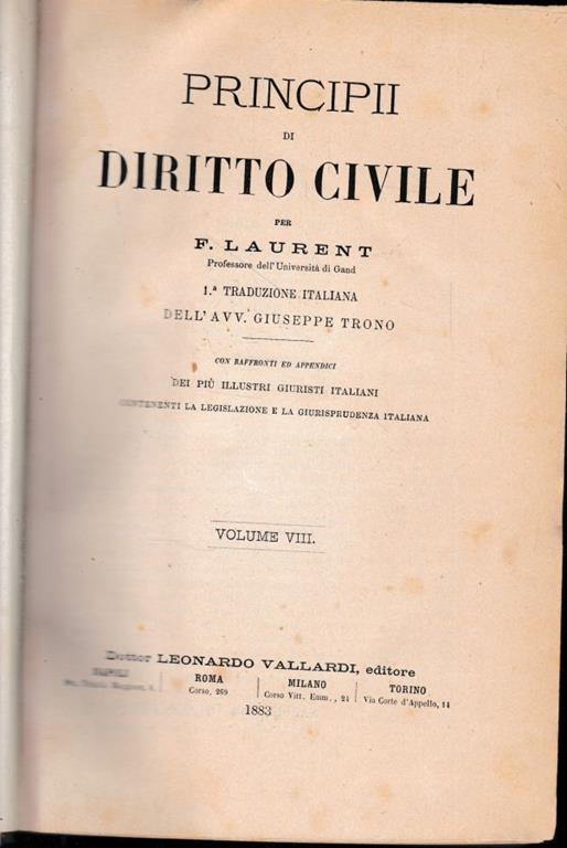 Principii di Diritto Civile, vol. 8 - F. Laurenti - copertina