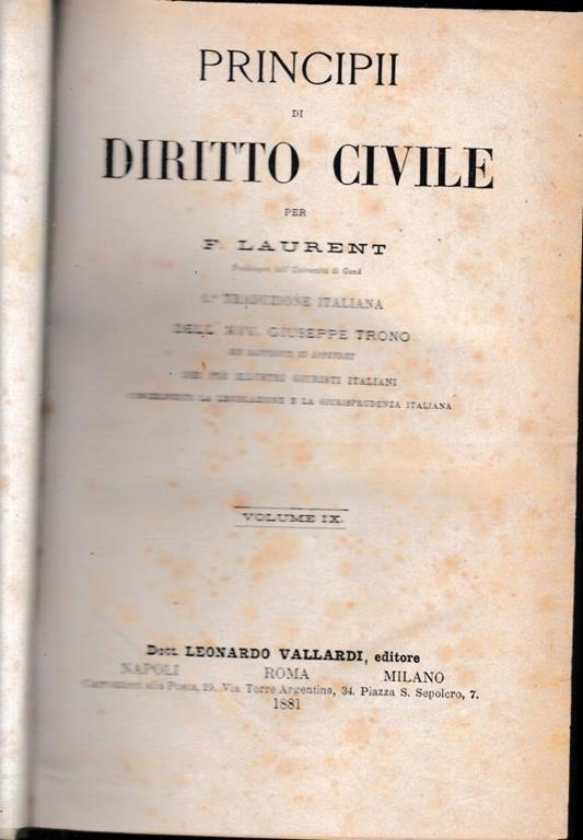 Principii di Diritto Civile, vol. 9 - F. Laurenti - copertina