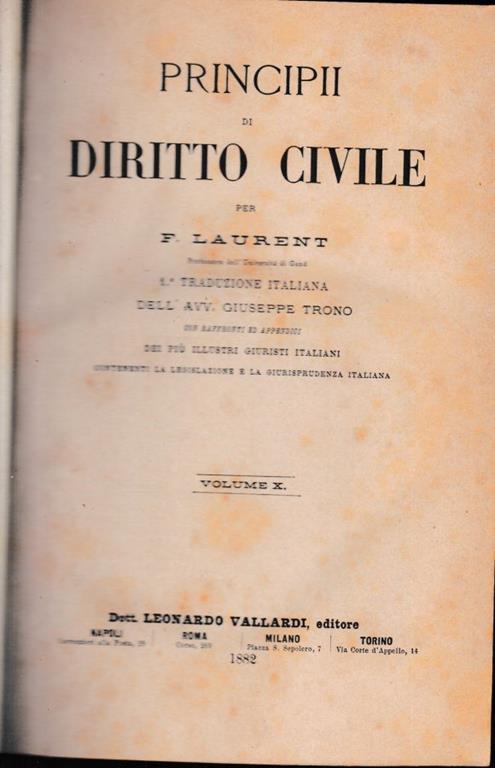 Principii di Diritto Civile, vol. 10 - F. Laurenti - copertina