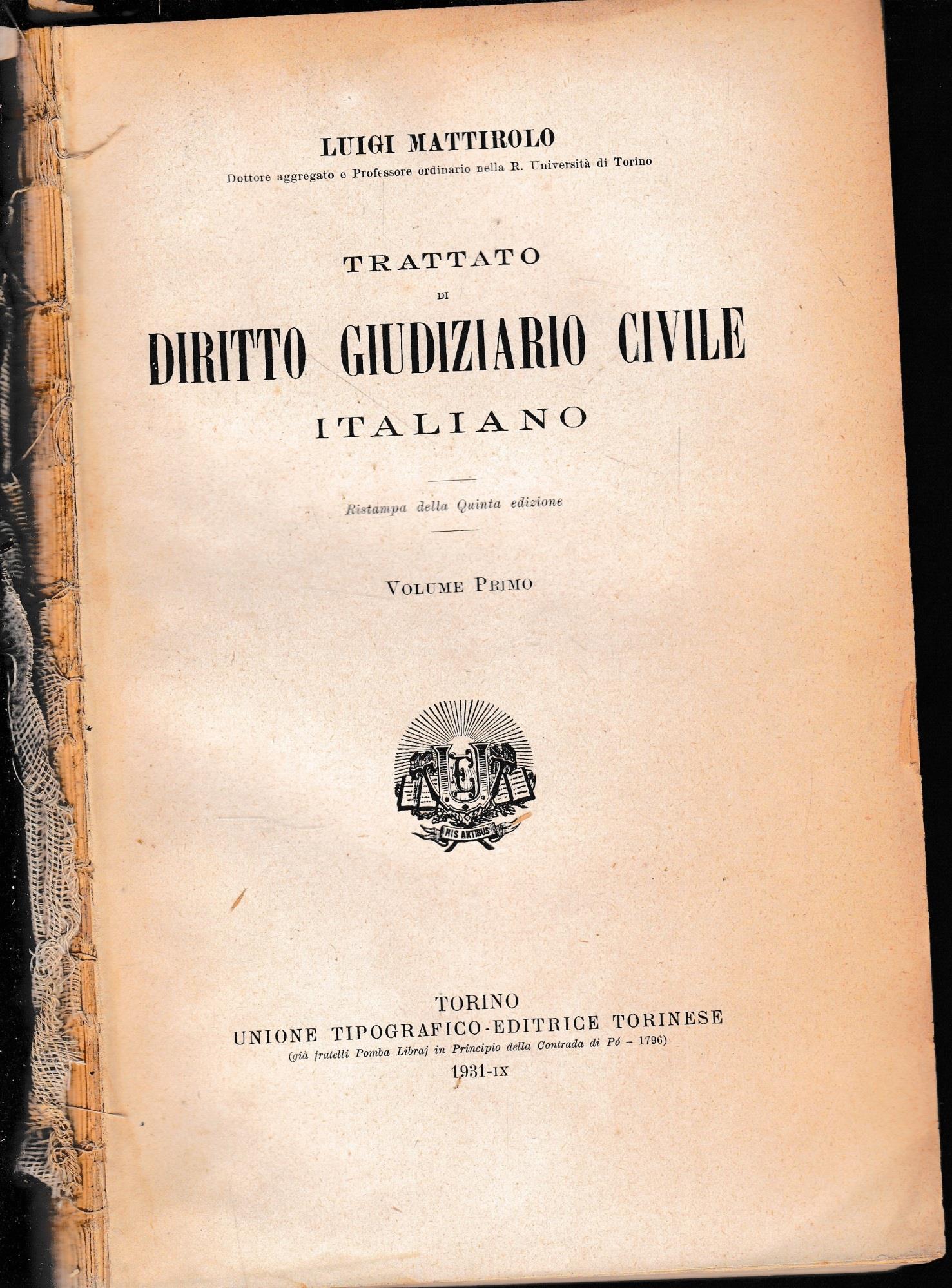 Trattato di Diritto Giudiziario Civile Italiano, vol. 1°