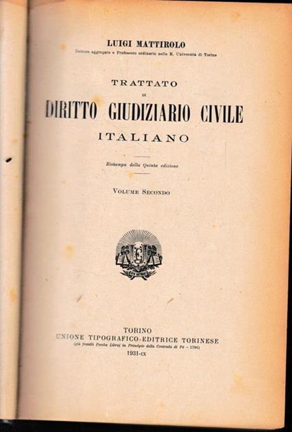 Trattato di Diritto Giudiziario Civile Italiano, vol. 2° - Luigi Mattirolo - copertina