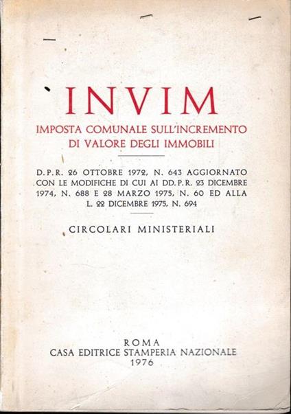INVIM. Imposta comunale sull'incremento di valore degli immobili - copertina