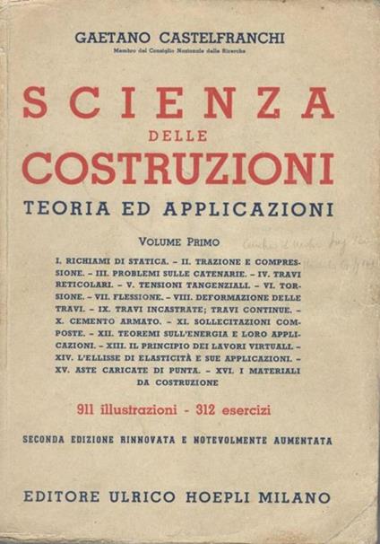 Scienza delle costruzioni. Teoria ed applicazioni (volume primo) - Gaetano Castelfranchi - copertina