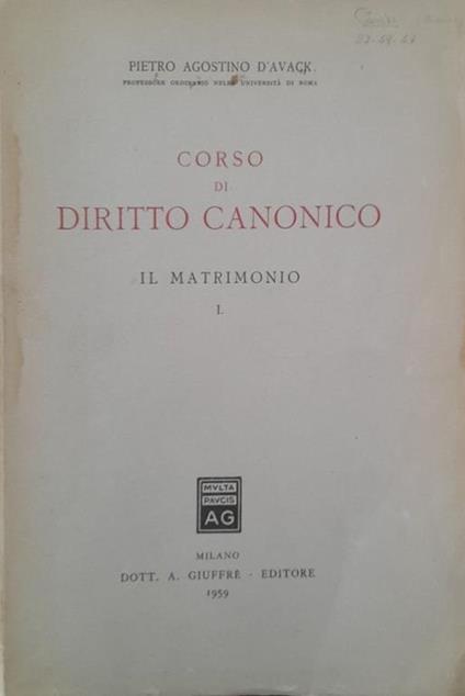 Corso di diritto canonico. Il matrimonio I - copertina