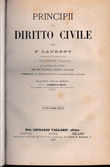 Principii di Diritto Civile, vol. 16 - F. Laurenti - copertina