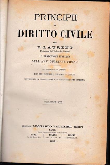 Principii di Diritto Civile, vol. 12 - F. Laurenti - copertina