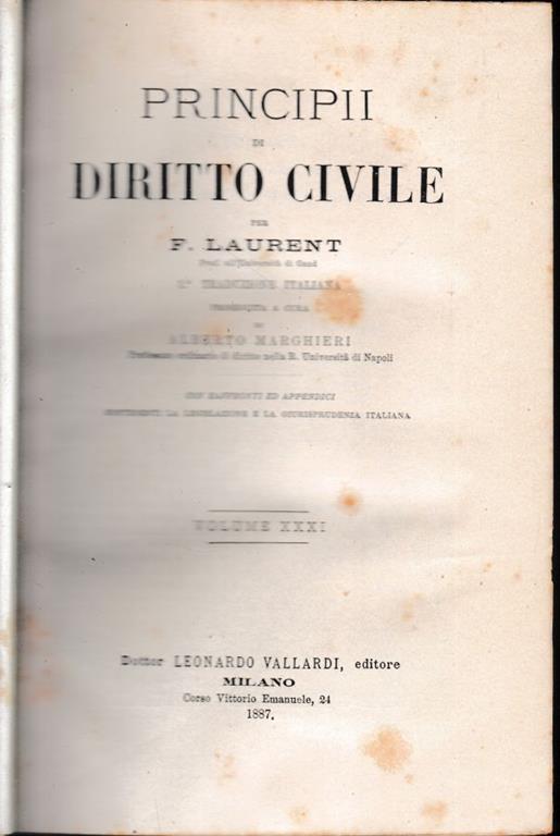 Principii di Diritto Civile, vol. 31 - F. Laurenti - copertina
