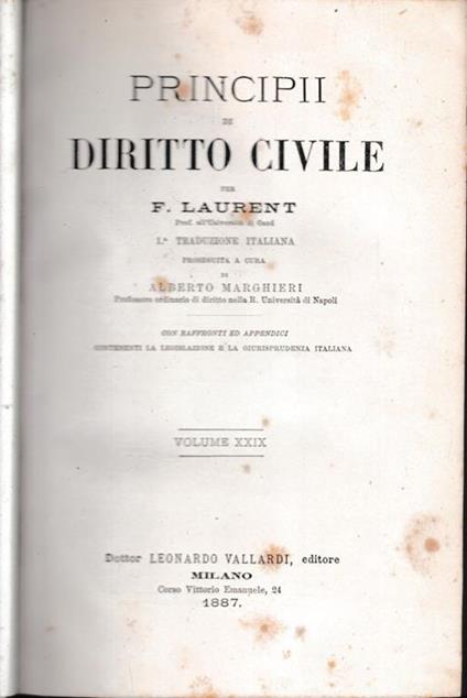 Principii di Diritto Civile, vol. 29 - F. Laurenti - copertina