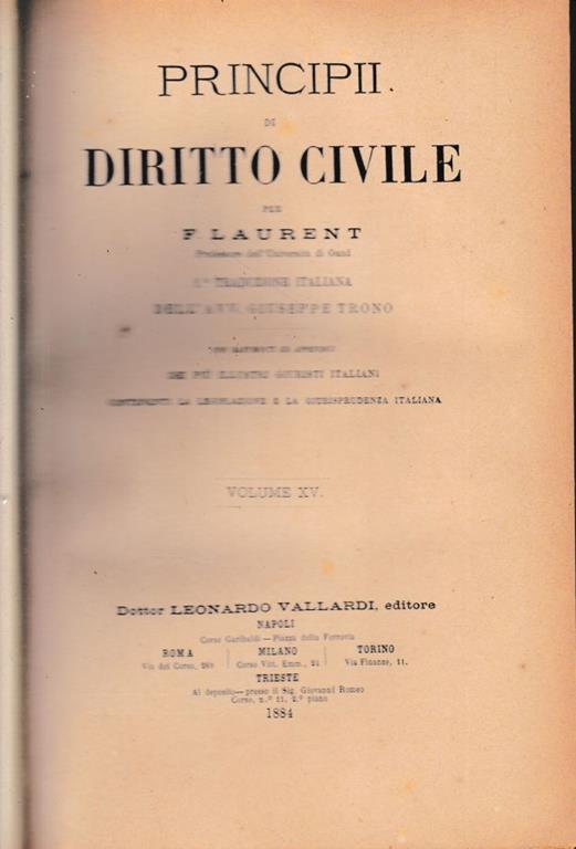Principii di Diritto Civile, vol. 15 - F. Laurenti - copertina