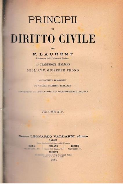 Principii di Diritto Civile, vol. 14 - F. Laurenti - copertina