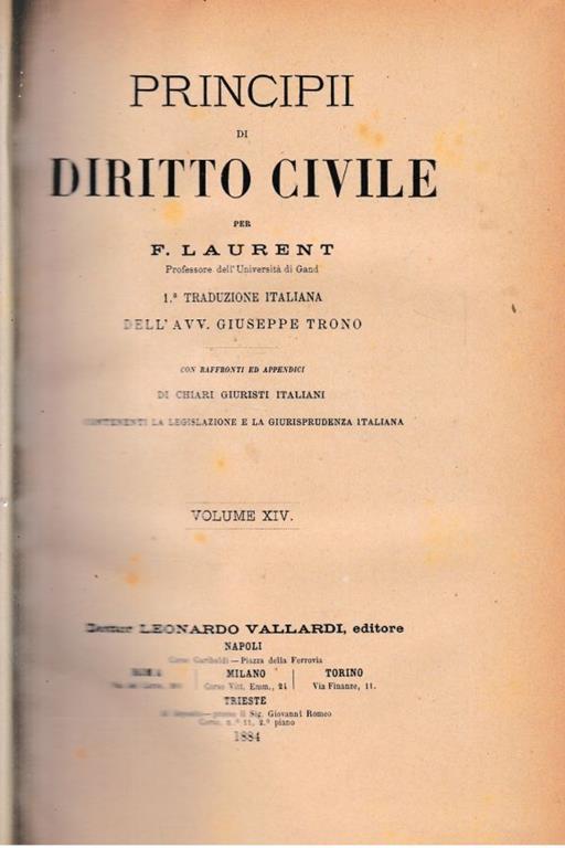 Principii di Diritto Civile, vol. 14 - F. Laurenti - copertina