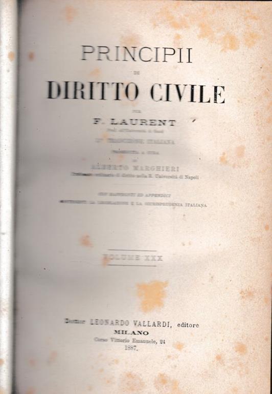 Principii di Diritto Civile, vol. 30 - F. Laurenti - copertina