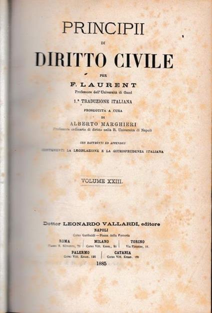 Principii di Diritto Civile, vol. 23 - F. Laurenti - copertina