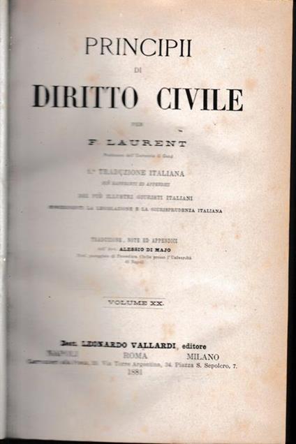 Principii di Diritto Civile, vol. 20 - F. Laurenti - copertina