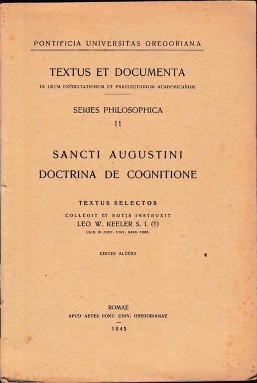 Sancti Augustini doctrina de cognitione - copertina
