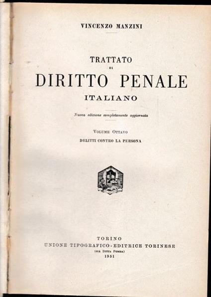 Trattato di diritto penale italiano, vol. 8° - Vincenzo Manzini - copertina