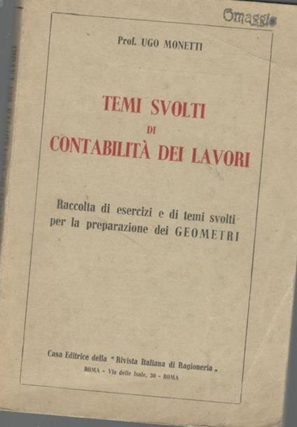 Temi svolti di contabilità dei lavori - Ugo Monetti - copertina