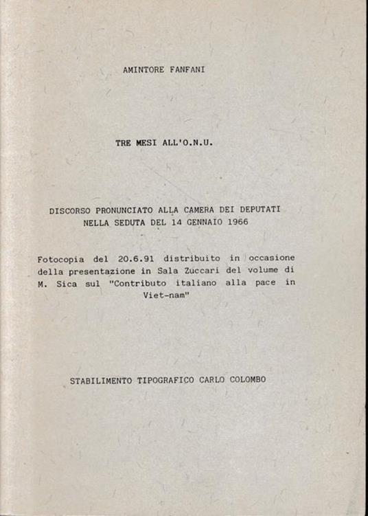 Tre mesi all'O.N.U - Amintore Fanfani - copertina