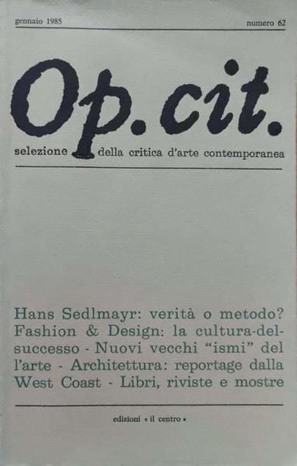 Op.Cit. Selezione della critica d'arte contemporanea (numero 62) - copertina