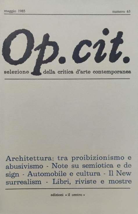 Op. Cit. Selezione della critica d'arte contemporanea (Numero 63) - copertina