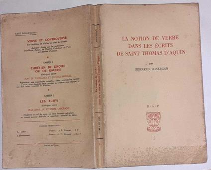 La notion de verbe dans les ecrits de Saint Thomas D'Aquin - Bernard Lonergan - copertina