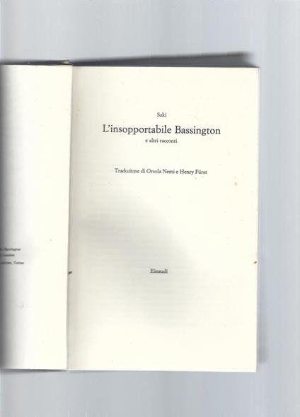 L' insopportabile Bassington - Saki - copertina