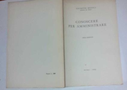 Conoscere per amministrare - Giuseppe Medici - copertina