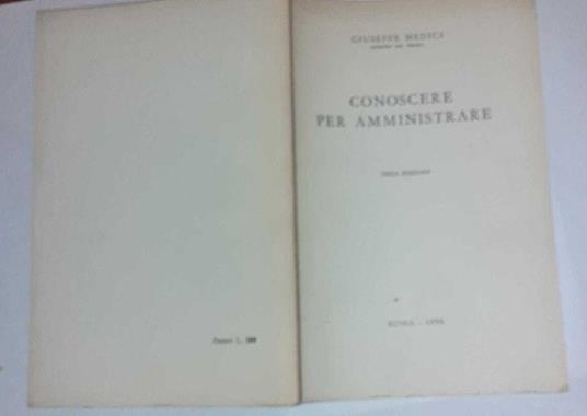 Conoscere per amministrare - Giuseppe Medici - copertina