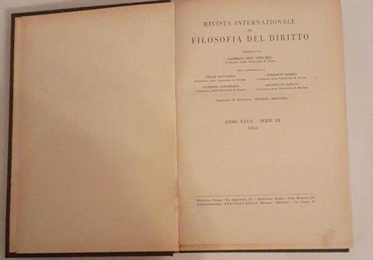Rivista internazionale di filosofia del diritto. Anno XXVII Serie III - copertina