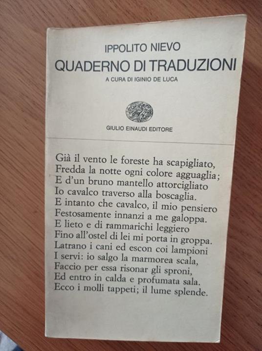 Quaderno di traduzioni - Ippolito Nievo - copertina