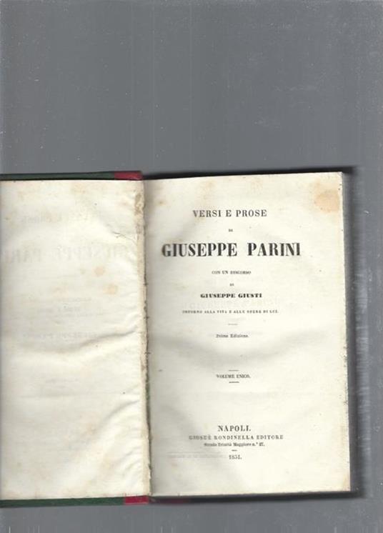 Versi e prose - Giuseppe Parini - copertina