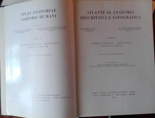 Atlante di Anatomia descrittiva e topografica. Sistema nervoso-Angiologia-Organi di senso Volume III - copertina