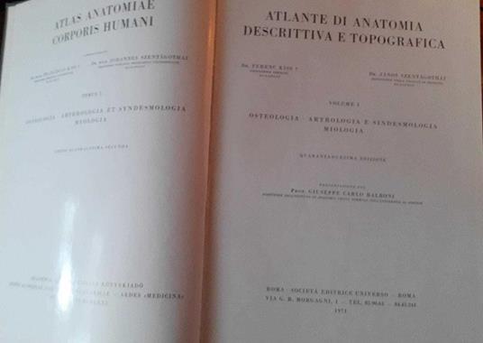 Atlante di anatomia descrittiva e topografica. Osteologia-Artrologia e sindesmologia miologia. Volume I - copertina
