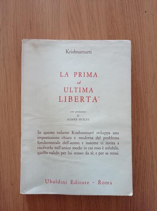 La prima ed ultima libertà - Jiddu Krishnamurti - copertina