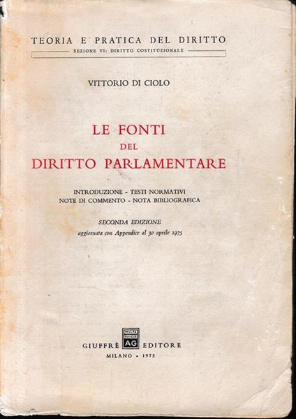 Le fonti del Diritto Parlamentare - Vittorio Di Ciolo - copertina