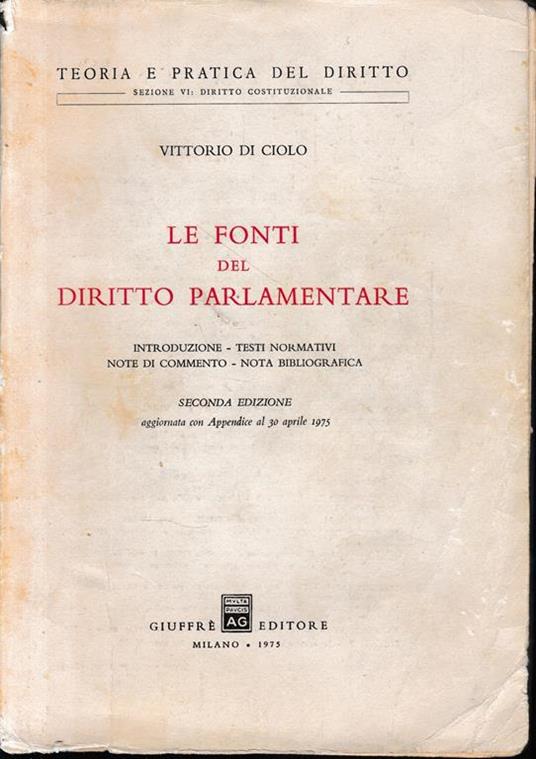 Le fonti del Diritto Parlamentare - Vittorio Di Ciolo - copertina