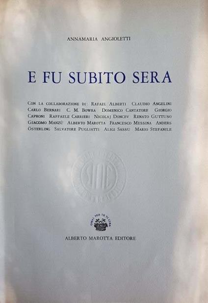 E fu subito sera - copertina